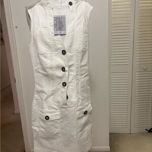 Orosy White Sleeveless Button-Front Denim Dress